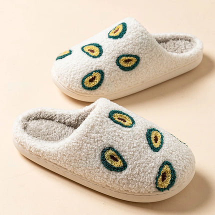 Cute Avocado Women Slippers Winter Warm Indoor Fruit Cartoon Funny Soft Non-slip Slipper Cherry Strawberry Comfy Cotton Shoes