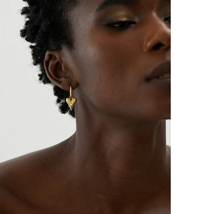 Yhpup Stainless Steel Chic Heart Huggie Hoop Earrings Charm Gold Color Tarnish Free Trendy Fashion Jewelry for Women Bijoux