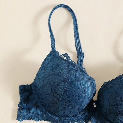 1 Set Elegant Erotic Lace Embroidery Breathable Fabric Lingeries : Push-Up Bra, Low Waist Sheer Panty - Ultimate Valentine's Day