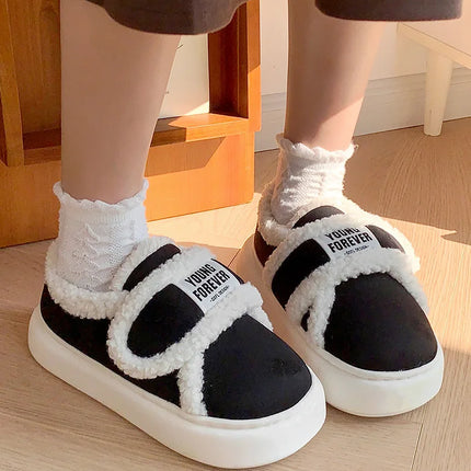 Warm Cotton Slippers Women Men Winter Platform Shoes Soft Plush Thick Sole Couples Indoor Home Floor Footwear With Heels