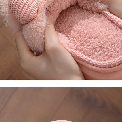 Women Fashion Plush Warm Bows Cotton Slippers Couple Winter New Thick Soft Sole Slides Men Indoor Floor Flat Home Non-slip Shoes
