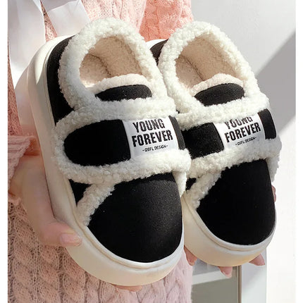 Warm Cotton Slippers Women Men Winter Platform Shoes Soft Plush Thick Sole Couples Indoor Home Floor Footwear With Heels