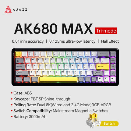 AJAZZ AK680 MAX Magnetic Switch Mechanical Keyboard 60% Rapid Trigger 0.01mm 8K/1K Return 68 keys Wired/Wireless Gaming Keybaord