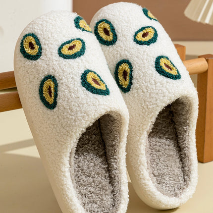 Cute Avocado Women Slippers Winter Warm Indoor Fruit Cartoon Funny Soft Non-slip Slipper Cherry Strawberry Comfy Cotton Shoes