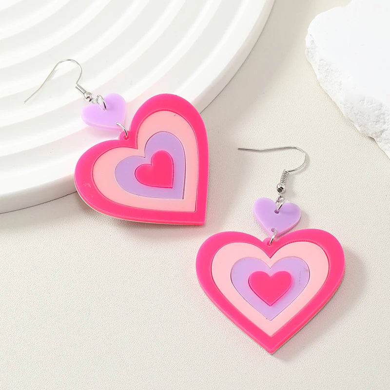 EU and US creative new style temperament color contrast love acrylic earrings women fashion trend earrings sweet girl