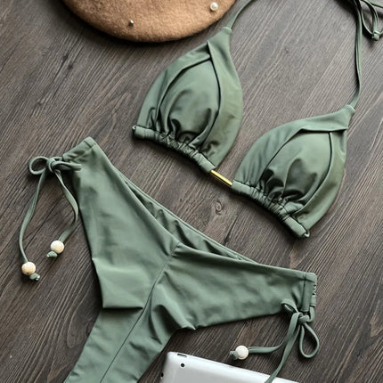 2025 New Sexy Triangle Bathing Suit for Women Brazilian Bikinis Halter Swimwear Push Up Swimsuit Metal Chain Beach Bikini Set