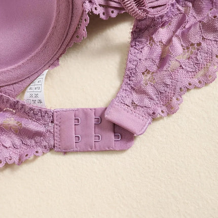 1 Set Elegant Erotic Lace Embroidery Breathable Fabric Lingeries : Push-Up Bra, Low Waist Sheer Panty - Ultimate Valentine's Day