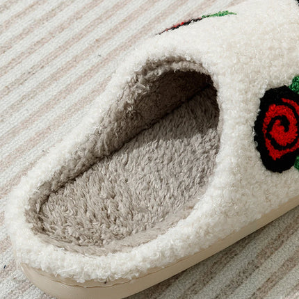 Women's Slippers Valentine's Day Rose Embroidery Fuzzy Romantic Love Comfy Flat Girl Valentine Gift Winter Home Shoes