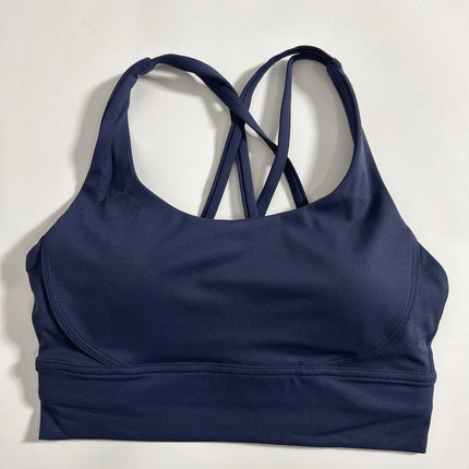 Solid Color Soft Cross Back Women Fitness Bra Tights Yoga Vest High Strength Shockproof Gym Sports Top Push Up With Chest Pad