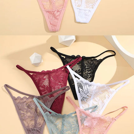6Pcs/Set Lace Thong For Women Low Rise Soft Intimates Lingerie Sexy Lace Panties Color Ladies Comfortable Underpants Girls Panty