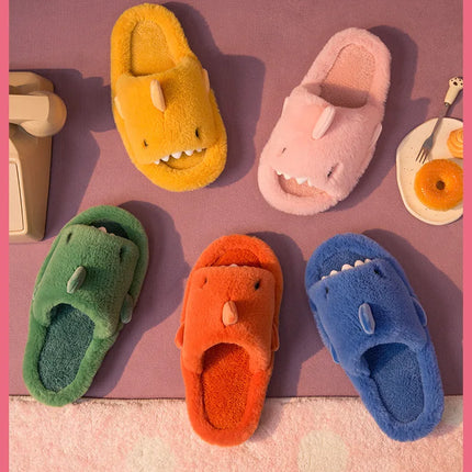 Comwarm Autumn And Winter Cartoon Shark Wool Slippers For Women Soft Home Men's Indoor Household Open Toe Plush Cotton Slippers