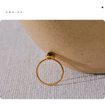 Yhpup Fashion Natural Stone Stainless Steel Oval Thin Chic Ring Women 18K PVD Plated Waterproof Jewelry Accessories 2024 Gift