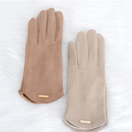 Women Autumn Winter Keep Warm Touch Screen Thin  Solid Simple Gloves Cycling Drive Suede Fabric Elegant Windproof