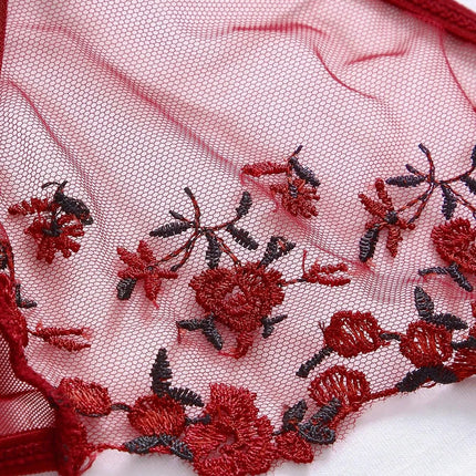 Women Floral Embroidory Underwear Set Sexy Lace Erotic Lingerie Female Bra And Brief Transparent Sensual Push Up Panty Patchwork