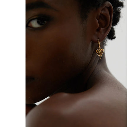 Yhpup Stainless Steel Chic Heart Huggie Hoop Earrings Charm Gold Color Tarnish Free Trendy Fashion Jewelry for Women Bijoux