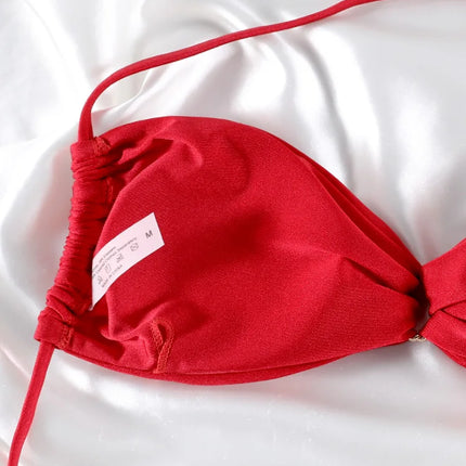 Solid Color Bikinis Push Up Swimwear Women Halter Bikini Set Shiny Swimsuit Push Up Bathing Suits Bandage Beachwear Thong