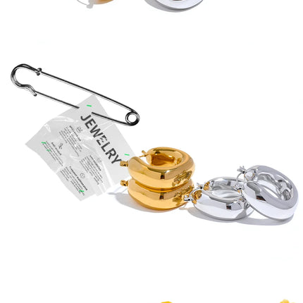 Yhpup High Quality Stainless Steel Round Geometric Chunky Hoops Earrings for Women Charm Metal Simple Fashion Jewelry Waterproof