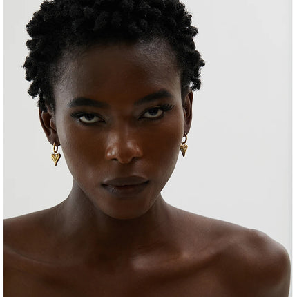 Yhpup Stainless Steel Chic Heart Huggie Hoop Earrings Charm Gold Color Tarnish Free Trendy Fashion Jewelry for Women Bijoux