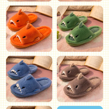 Comwarm Autumn And Winter Cartoon Shark Wool Slippers For Women Soft Home Men's Indoor Household Open Toe Plush Cotton Slippers