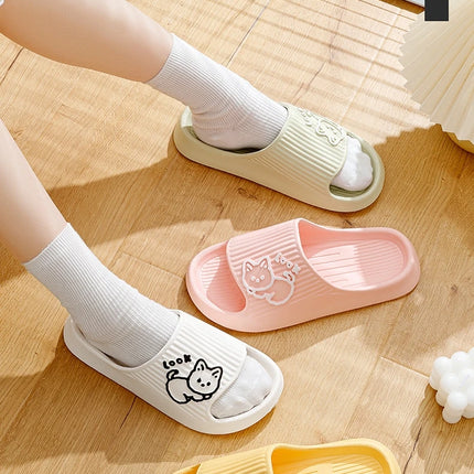 Summer Women's Slippers Fashion Indoor Soft Sole Durable And Wear-resistant Cute Cartoon Cat Bathroom Home Shoes Couple
