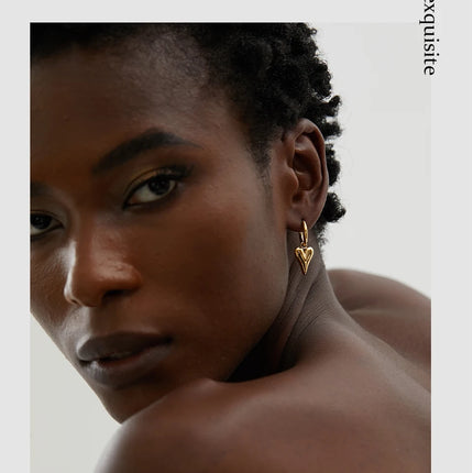 Yhpup Stainless Steel Chic Heart Huggie Hoop Earrings Charm Gold Color Tarnish Free Trendy Fashion Jewelry for Women Bijoux