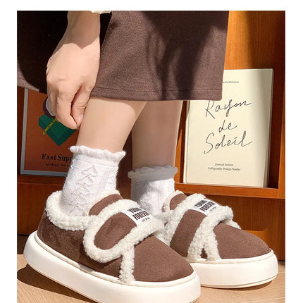 Warm Cotton Slippers Women Men Winter Platform Shoes Soft Plush Thick Sole Couples Indoor Home Floor Footwear With Heels