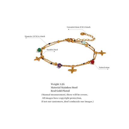 Yhpup Colorful Natural Stone Bead Flower Chain Stainless Steel Beach Anklet for Women Exquisite Summer Jewelry Bijoux Femme