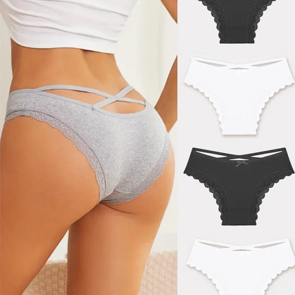 4PCS Women's Cotton Briefs Sexy Female Underpants Elasticity Comfortable Underwear Panties Lingerie S-XL  Solid Color Intimate
