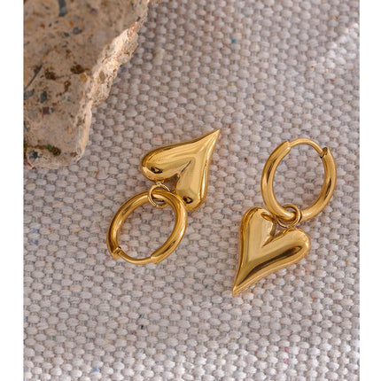 Yhpup Stainless Steel Chic Heart Huggie Hoop Earrings Charm Gold Color Tarnish Free Trendy Fashion Jewelry for Women Bijoux