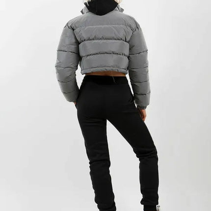 WOMENS LADIES QUILTED WINTER COAT THICK PUFFER PADDED CROP HOODED JACKET PARKA