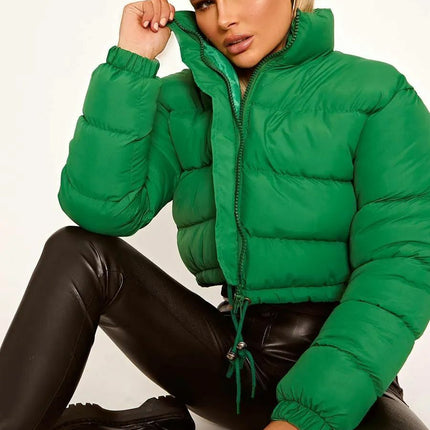 WOMENS LADIES QUILTED WINTER COAT THICK PUFFER PADDED CROP HOODED JACKET PARKA