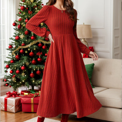 Ribbed Round Neck Long Sleeve Dress