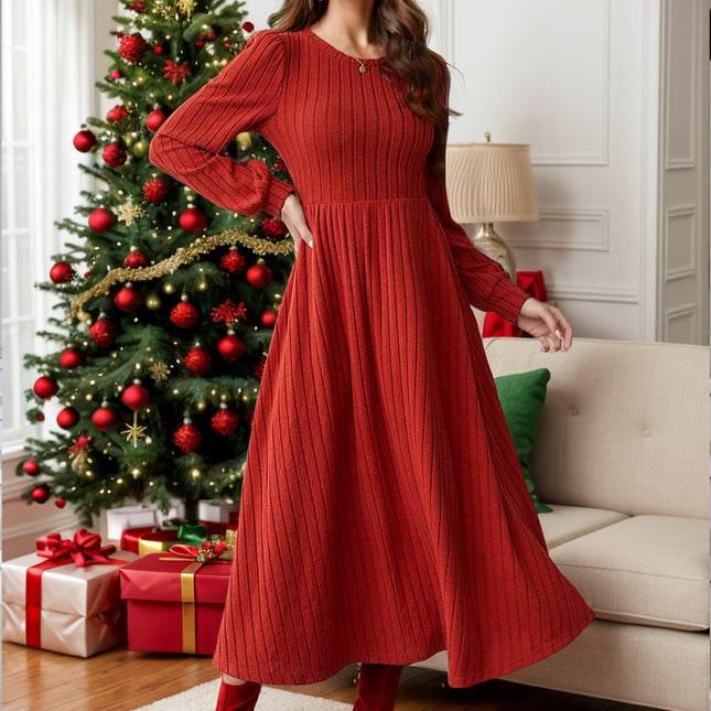 Ribbed Round Neck Long Sleeve Dress