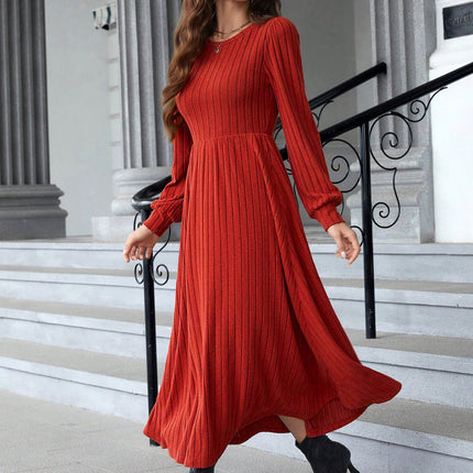 Ribbed Round Neck Long Sleeve Dress
