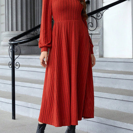 Ribbed Round Neck Long Sleeve Dress