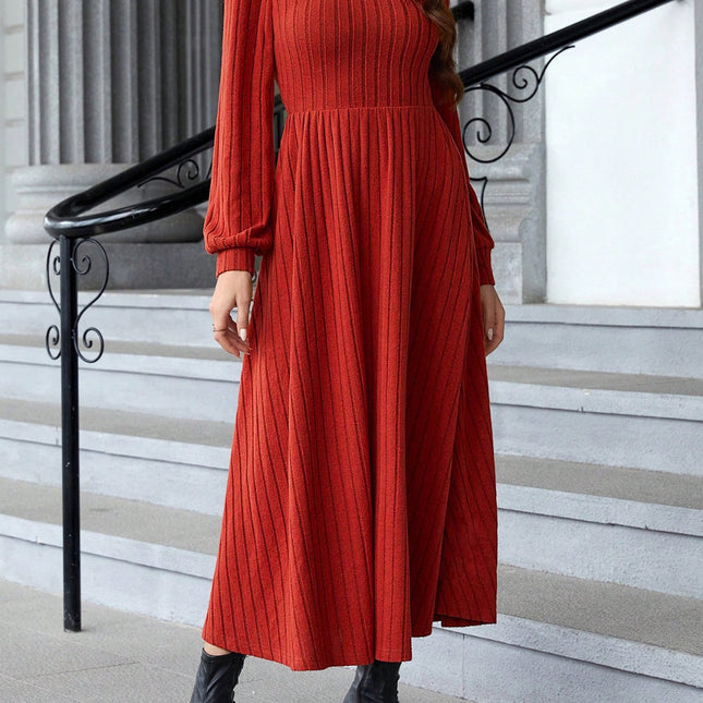 Ribbed Round Neck Long Sleeve Dress