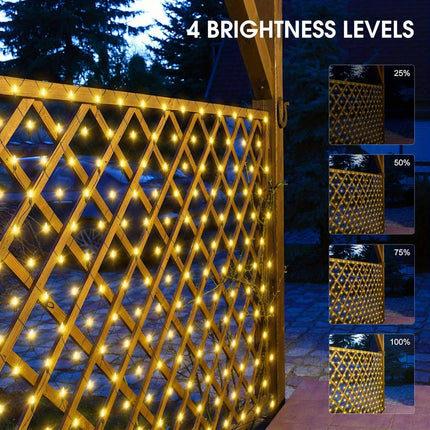 Outdoor Net Lights Solar Powered Mesh Lights for Bushes, 3X2m Mini Led Fairy Lights Solar Garden Tree Lights Outside Fairy String Lights Green Wire with Remote (Warm White)