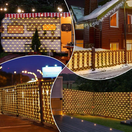 Outdoor Net Lights Solar Powered Mesh Lights for Bushes, 3X2m Mini Led Fairy Lights Solar Garden Tree Lights Outside Fairy String Lights Green Wire with Remote (Warm White)