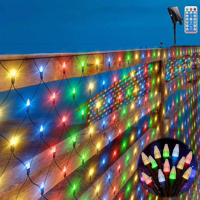 Outdoor Net Lights Solar Powered Mesh Lights for Bushes, 3X2m Mini Led Fairy Lights Solar Garden Tree Lights Outside Fairy String Lights Green Wire with Remote (Warm White)