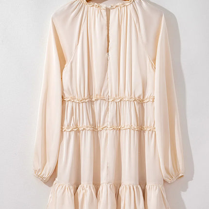 Frill Ruffled V-Neck Long Sleeve Mini Dress