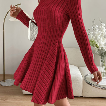 Ribbed Round Neck Long Sleeve Dress