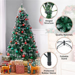 Costoffs Artificial Christmas Tree Snow Dusted Christmas Tree Hinged Lifelike Spruce Holiday Decorative Tree with Foldable Stand and PVC Tips