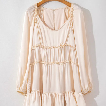 Frill Ruffled V-Neck Long Sleeve Mini Dress