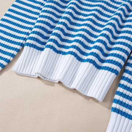 Striped Half Zip Mock Neck Long Sleeve Sweater
