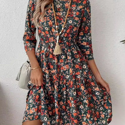Frill Floral Round Neck Dress