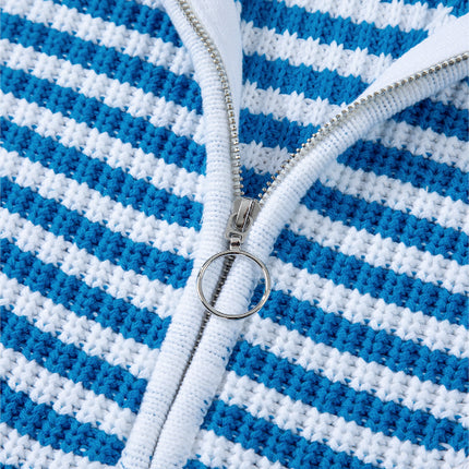 Striped Half Zip Mock Neck Long Sleeve Sweater
