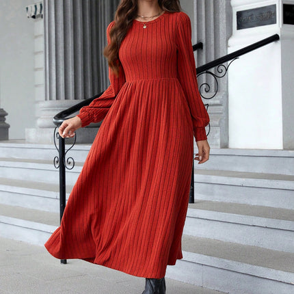 Ribbed Round Neck Long Sleeve Dress