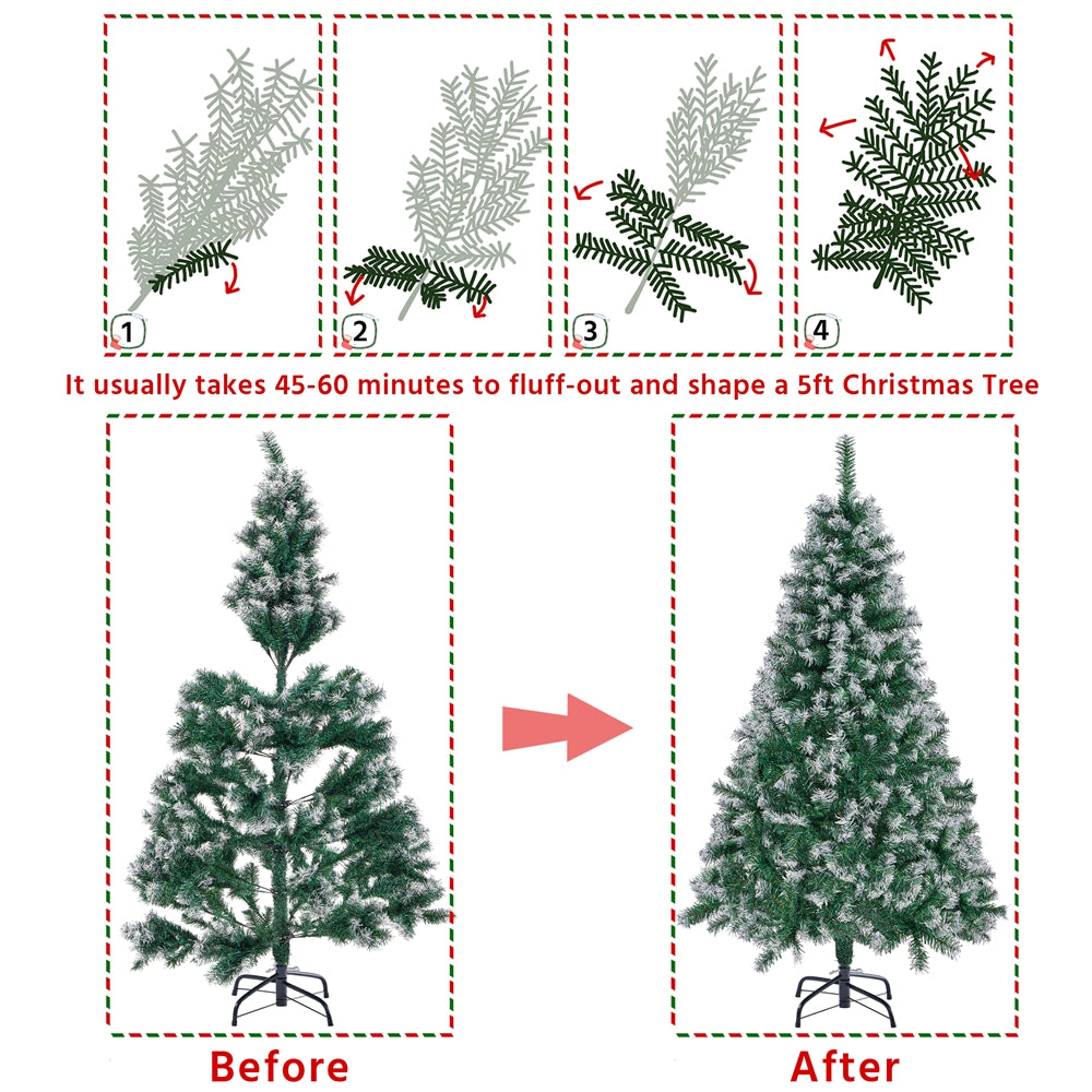 Costoffs Artificial Christmas Tree Snow Dusted Christmas Tree Hinged Lifelike Spruce Holiday Decorative Tree with Foldable Stand and PVC Tips