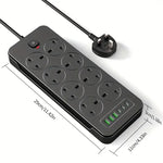 Portable 14-in-1 Power Socket | Surge Protector with 8 AC Outlets, 6 USB Ports, 3250W 13A, 1.8m Extension Cord – Safe for Home, Office & Travel