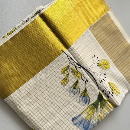 Kerala Cotton Saree with Golden Kasavu Border & Floral Print – Onam Special Saree S115